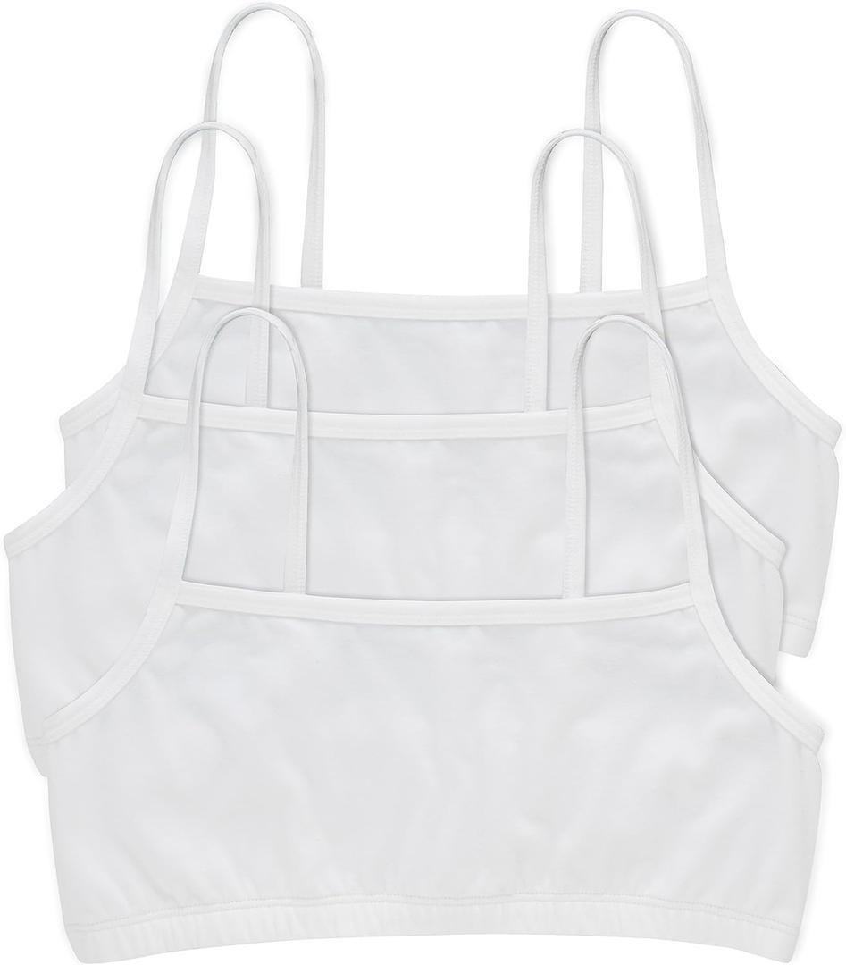Hanes Women's String Bralette Pack, 3-Pack, Cotton Sports Bralette Bras for Women, Solid or Assorted Wireless Bras (White/White/White, S)