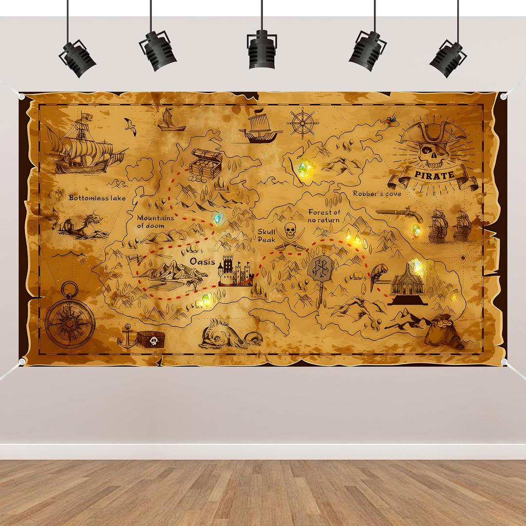 Pirate Backdrop Treasure Map Pirate Party Decorations Theme Backdrop Background Polyester Fabric Photography for Halloween Party Supplies Carnival Birthday 71x44 inch