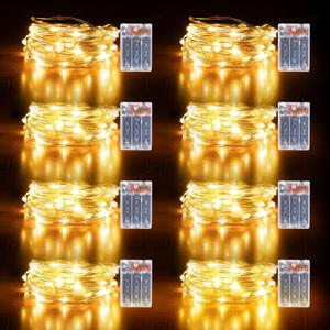 YPHSOL Fairy Lights Battery Operated String Lights 16.4ft 50LED Flashing and Constant Light Waterproof Silver Wire for Christmas DIY Party Wedding Decoration (Warm White, 8 Pack)