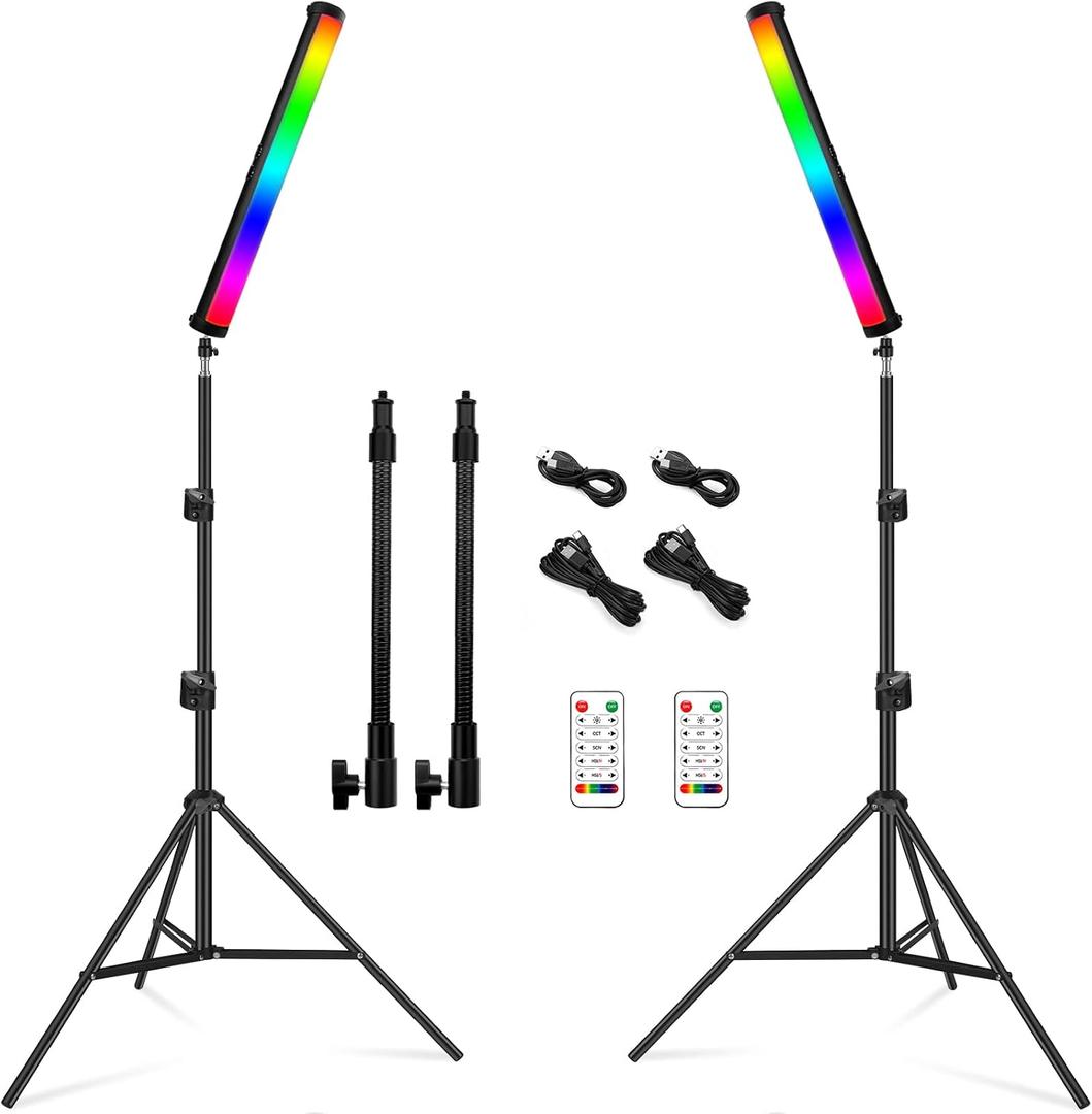 RGB LED Video Light Stick Wand with Stand, QEUOOIY 360 Full Color 2500-9500K Portable Studio Photography Lighting, 5000mAh Rechargeable Battery & Magnet with 27"-78.7" Tripod for Vlog