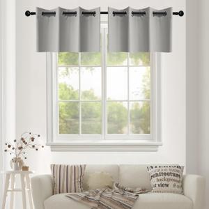 YGO Light Grey Blackout Curtain Valances, Thermal Insulated Short Grommet Curtain Panels,Small Half Window Valances for Kitchen, (52 X 18 Inches,2 Pieces)