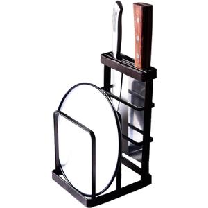 VANRA Metal Steel Cutting Board Holder Knife Block Kitchen Organizer Pantry Bakeware Rack Pan Pot Cover Lid Rack Stand (Bronze) (4.7"L X 5.5"W X 8.5"H - Without Draining Tray)