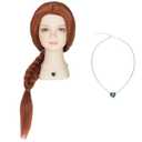 Yan Dream Princess Long Auburn Braided Wig and Necklace Halloween Cosplay Party Wig (Small head)