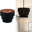 EDISLIVE 3-tier Drum Linen Lamp Shade for Pendant Lamp Floor Lamp Chandelier Replacement Shade Clip on Bulb Classic Round Lampshade Cover Only (Black)