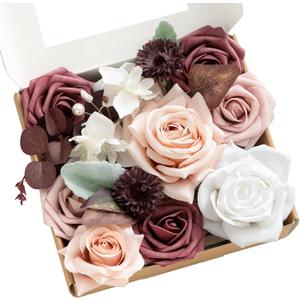 Ling's moment Terracotta Dusty Rose & Mauve Mini Artificial Flowers and Greenery Combo Box Set, Blush & White Fake Flower for DIY Wedding Bridal Bouquet, Centerpieces, Floral Arrangement Decor, etc.