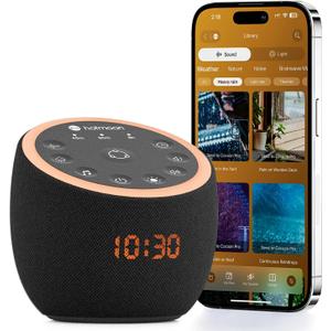 Hotmoon Sound Machine, Cocoon Pro 2 White Noise Machine for Sleeping Adults, 388 Non Looping Sounds & Sleep Timer, Smart App Control Night Light, Nature Sound Pink Green Brown Noise Maker, Plug in (Medium, Black)