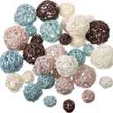 Patelai 36 Pcs Wicker Rattan Balls Decorative Balls for Vase Centerpiece Bowls Orbs Filler for Home Decor,4 Sizes(Blue, Brown, Dark Brown, White) (2.8'',2.4'',2'',1.6'')