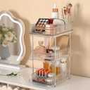 Fowooyeen Bathroom Vanity Countertop Organizer: 3-Tier Makeup and Skincare Holder with Movable Dividers, Pull-Out Dresser Organizer Top, Clear
