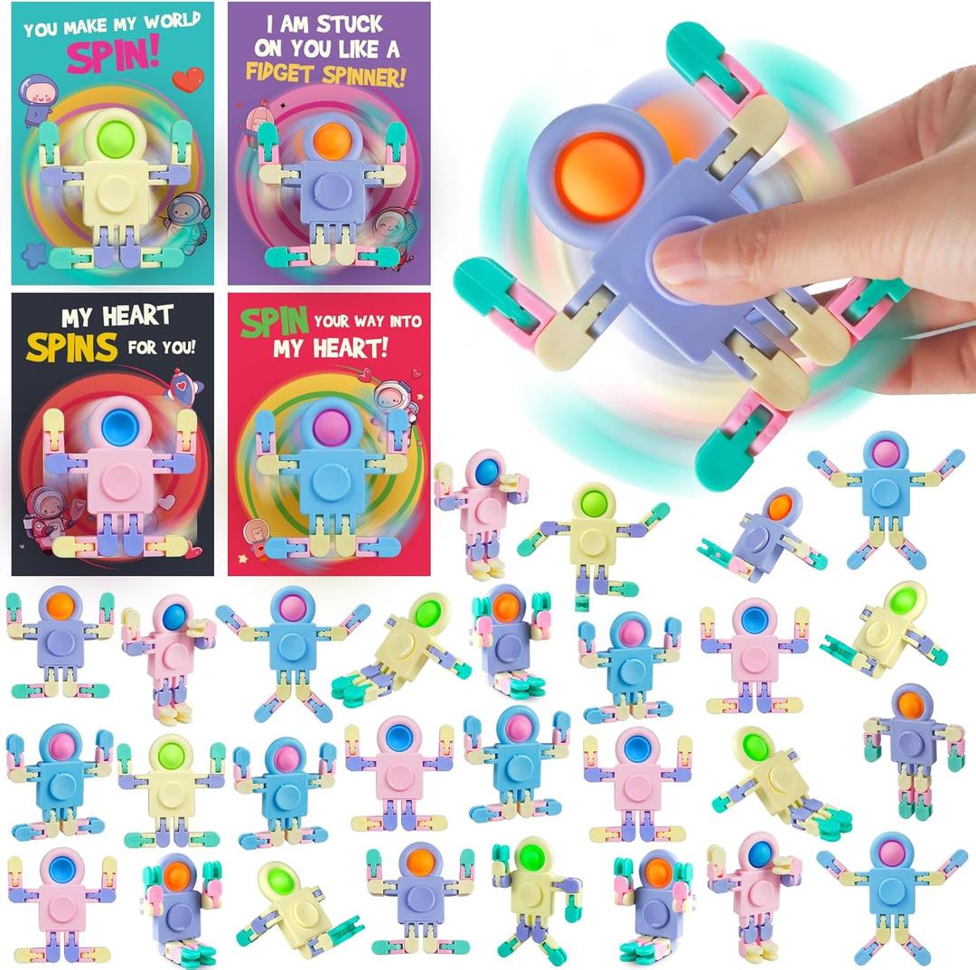 FELTOM 28 Packs Valentines Day Gifts for Kids, Valentines Day Cards with Wacky Tracks Fidget Spinners for Kids Classroom Exchange, Prize, Valentine's Party Favors for Boys, Girls