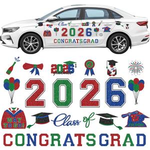 2026 Graduation Car Magnets Decorations Congrats Grad Car Magnets Stickers Mixed Colors Graduation Car Decorations for Cars Metal Surface Fridge Garage Mailbox Graduation Party Supplies