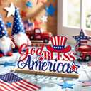 2 x Metal God Bless America Table Decor Sign with Wood Base, 6.18 x 11.81 inches