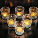 ComSaf Votive Candle Holders, 6 PCS Glass Candle Holders, Ribbed Tealight Candle Holder for Table Centerpieces, Clear Candle Holder for Wedding, Home Decor, Party, Baby Shower, Special Occasions