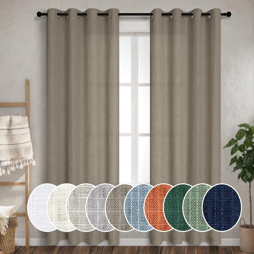Pitalk Taupe Linen Curtains 84 Inch Length for Bedroom Living Room Soft Thick Textured Brown Window Drapes Semi Sheer Light Filtering Burlap Colored Farmhouse Country Decor 2 Panels Grommet 52x84 Long