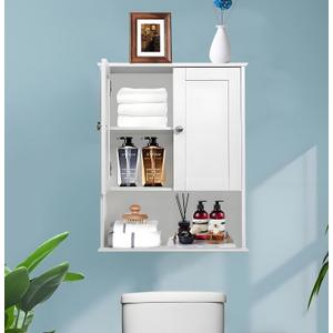 Bathroom Cabinet Wall Mounted Over Toilet Storage Cabinet 20x28 Inch White Wood Wall Space Saver Medicine Cabinets for Bathroom Storage with Adjustable Shelf, 2 Doors, Soft Hinge