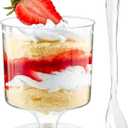 Zezzxu 5 oz Mini Dessert Cups with Spoons, 40 Pack Small Dessert Cups Plastic Footed Goblet Glasses for Serving Trifles, Appetizers, Puddings, Mousse, Parfait