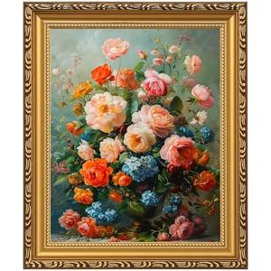 MIEVU Gold Vintage Framed Wall Art - Canvas Wall Art Prints for Living Room Decor Bedroom Home Bathroom, 8x10in Floral Flower Frame Wall Decor (Floral 10)