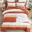 Litanika Burnt Orange Comforter Sets for Queen Bed, 3 Pieces Boho Terracotta Stripe Colorblock Bedding Comforter Set, Rust Fluffy Bed Set (90x90In Comforter, 2 Pillowcases)