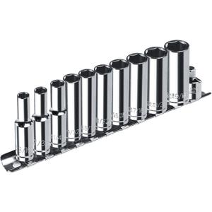 1/4 Drive SAE Socket Set, 11PCS Deep Hex Socket Set (3/16-9/16), Cover Most Commonly Sizes, Chrome Vanadium Steel with 3/8F to 1/4M Socket Adapter