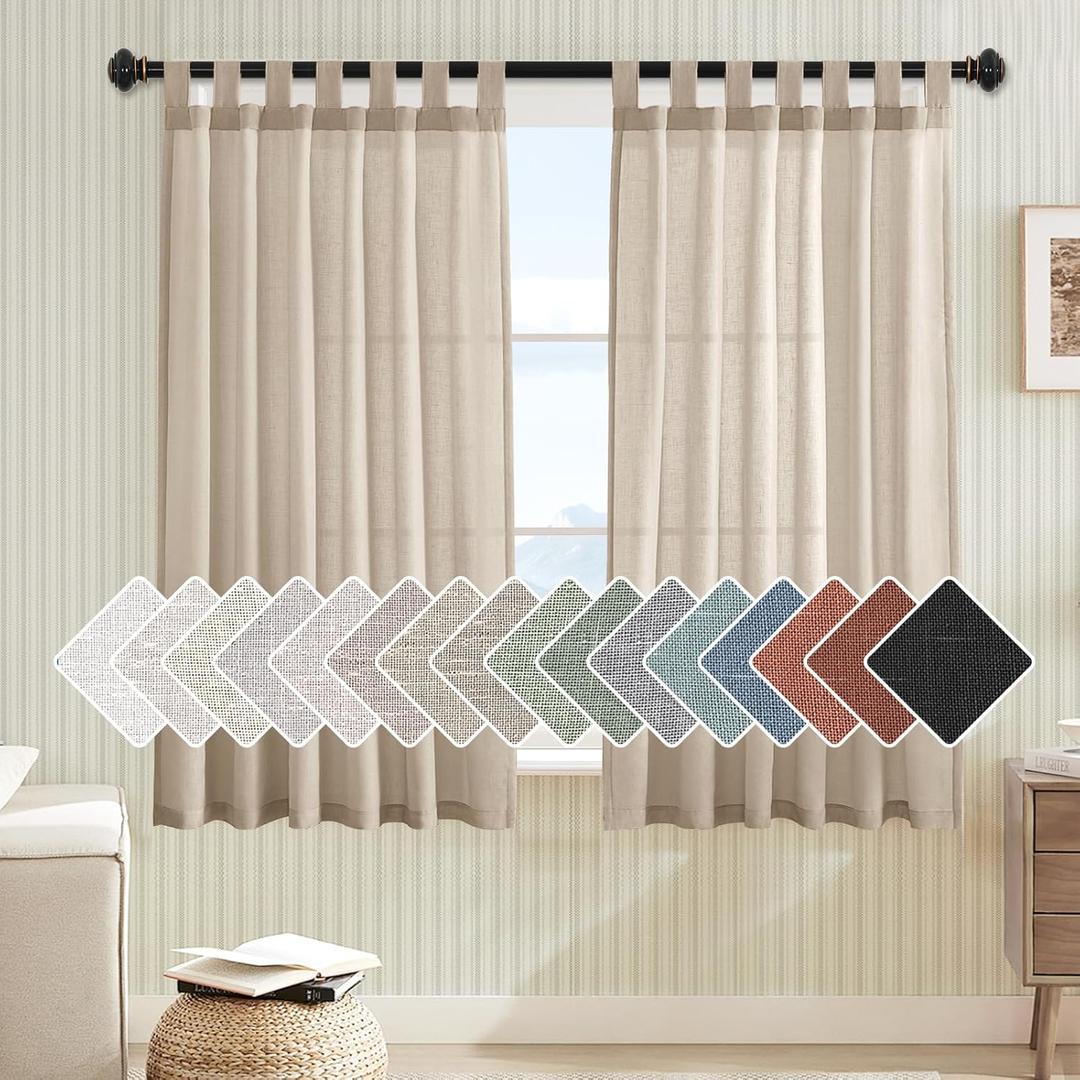 H.VERSAILTEX Linen Blended Curtains - Tab Top Semi Sheer Window Treatments Panels Drapes for Living Room/Bedroom, Light Filtering (Set of 2, 52" x 54", Angora)