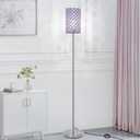 Floor Lamp for Bedroom, Lavender Crystal Floor Lamp with Glam Shade, Elegant Standing Lamp with On/Off Foot Switch & Silver Base, Corner Pole Lamp for Girls Bedroom, Living Room, Office (E26 Base)