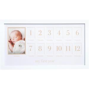 Pearhead My First Year Photo Moments Frame, Baby Monthly Milestone Photo Collage with 13 Inserts, Gender-Neutral Nursery Keepsake, White Frame with Beige Mat