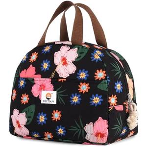 CaCTOUR Large Lunch Box for Women, Cute Lunch Box Cooler Bag, Portable Insulated LunchBox Reusable Corduroy Lunch Tote for Work/Travel/Picnic (Flower)