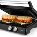 Pukomc Panini Grill Press,Sandwich Maker Press,Contact Grill, 1400W Non-Stick Grill, 60-Minute Timer, 180 Degrees Opening, Stainless Steel