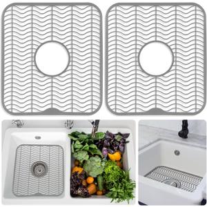 DecorRack 2 Sink Protectors for Kitchen Sink, Plastic 12" x 11" Dish Rack, Protect Sink from Stains, Damage, Scratches, Dishwasher Safe Grid Mat for Kitchen (2 Pack, Gray)