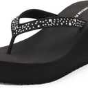 DREAM PAIRS Women's Platform Flip Flop Rhinestones Arch Support Comfortable Soft Cushion Wedge Flip Flops Summer Thong Sandals (9, Black)