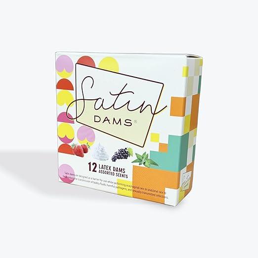 Satin Dams Pack of 12 Assorted Latex Oral Dams | Grape, Strawberry, Vanilla and Spearmint Scented Dental Dams | Hermetically Sealed Dams