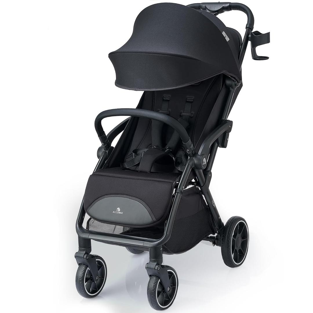Compact Travel Stroller, Self-Folding Lightweight Stroller with Oversized Canopy, Adjustable Backrest, Newborn Pushchair for Toddler 0-36 (Black)