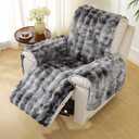 Fluffy Faux Fur Recliner Couch Chair Cover- Gradual Change Plush Non-Slip Slipcover, Lazy Boy Recliner Slipcover Covers Stay in Place Washable Furniture Protector Fits Reclining Sofa (Grey)