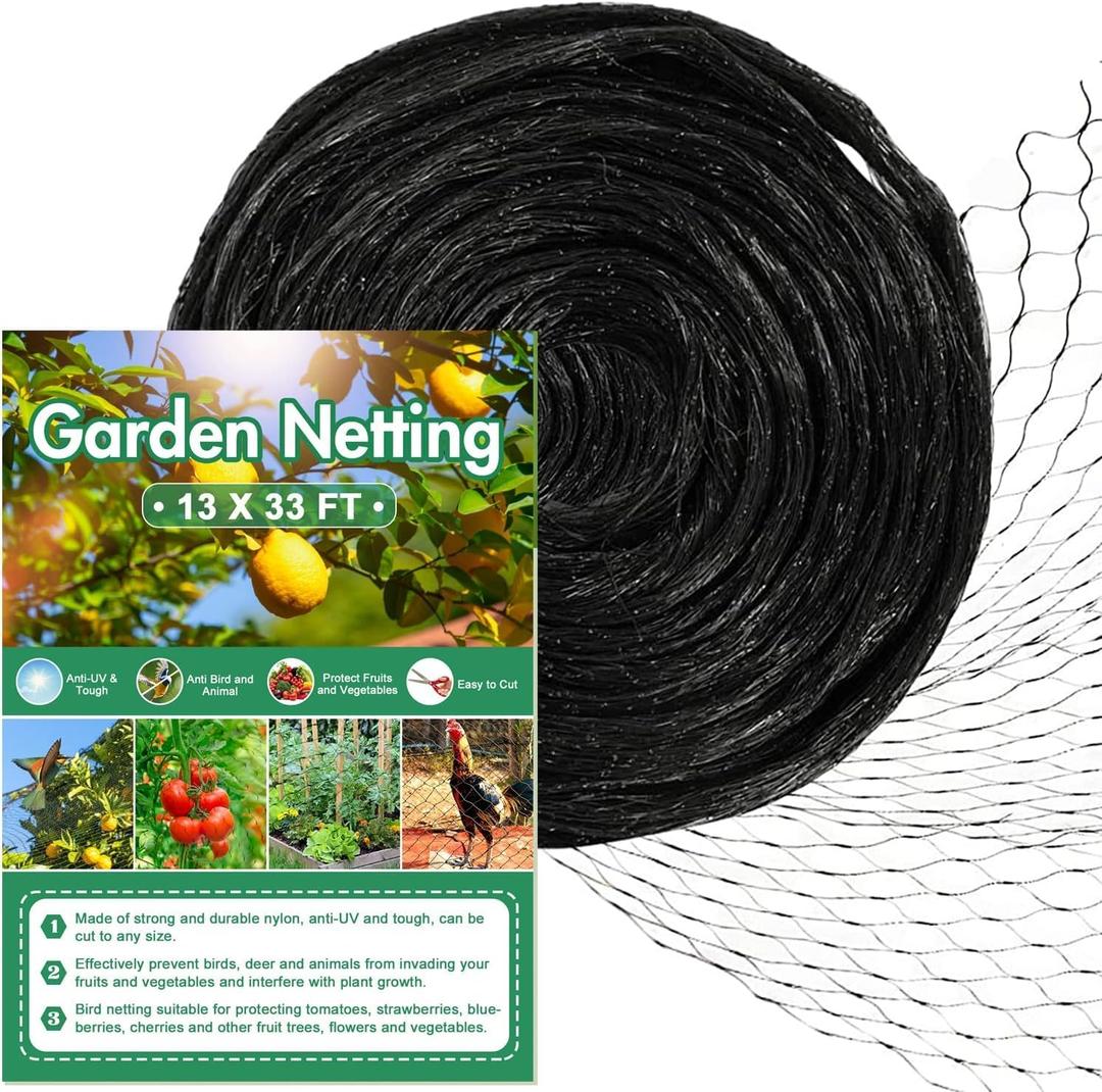 Bird Netting for Garden, 13Ft x 33Ft Reusable Garden Netting Plants Barrier, Plant Mesh Net Protect Fruit Tree Seedlings Plants from Birds, Cicadas, Rodents, Black