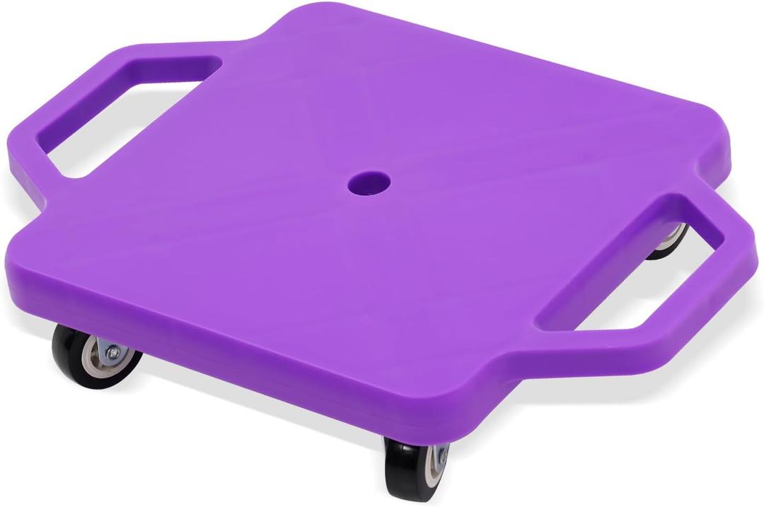 Kids Sitting Board with Universal Wheels - Safety Plastic Scooter for Kids Ages 6-12 - Manual Sport Scooter with Handles for Gym Class (Purple)