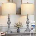 27" Tall Table Lamps for Living Room, 3-Way Dimmable Touch Control Farmhouse Vintage Table Lamps Set of 2 with USB C+A Ports and AC Outlets, Rustic Bedside Nightstand Lamp for Bedrooms Office Grey