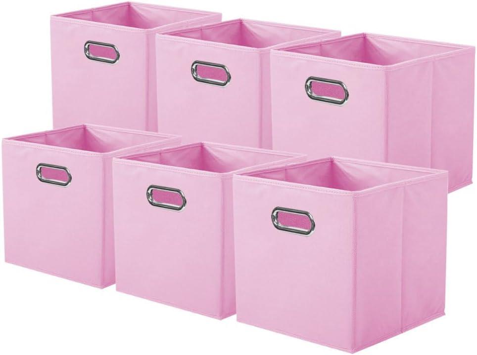 ShellKingdom Storage Bins, Foldable Fabric Storage Cubes And Cloth Storage Organizer Drawer with Metal Handle For Closet And Toys Storage, 11 X 10.5 X 10.5 INCH, 6 Pack (Pink)