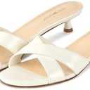 wetkiss Womens Heeled Sandals Open Round Toe Slip on Kitten Heel Mules Low Heel Slide Sandals for Women Cross Strap Backless Mule Flats Comfortable Summer Dress Heels, Size 11