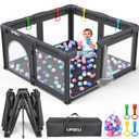 Baby Playpen Foldable Playpen for Babies and Toddlers, Large Playpens Portable Play Pen Play Yard for Kids Fence Indoor Outdoor Travel 4 Handlers 50 Balls Baby Gifts Essentials 50"X50" Dark Grey