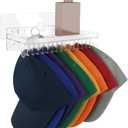 Hat Rack Wall Mount with Shelf Support 16 Caps, Space Saving Self Adhesive Hat Holder Organizer Over the Door/ Entryway/ Closet, Plastic Floating Shelf No Drill for Keys, Drawing and Plants (Clear)