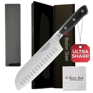 Boston Steel Santoku Knife 7 Inch – Ultra Sharp High Carbon Stainless Steel Kitchen Knife, Professional 7” Santoku Knife with Ergonomic Handle for Home & Restaurant, Culinary Cooking Knife