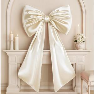 Giant Bow Decoration Big Cream White Large Coquette Bow for Backdrop Birthday Party Room Wall Wedding Bride Decor, Ribbon Tie Hanging Gift Coquette Wall Decor (Satin, Internal Stability Layer) (40 x 24 inches)
