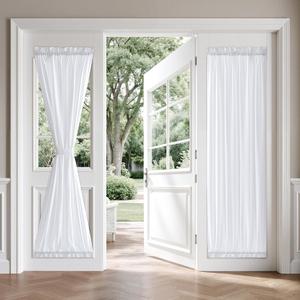 MIULEE Non-See-Through French Door Curtains for Door Window, Privacy Light Filtering Sheer Curtains for Decoration, Window Drapes with Rod Pocket and Tie Back, White, 26 x 72 inches, 2 Panels