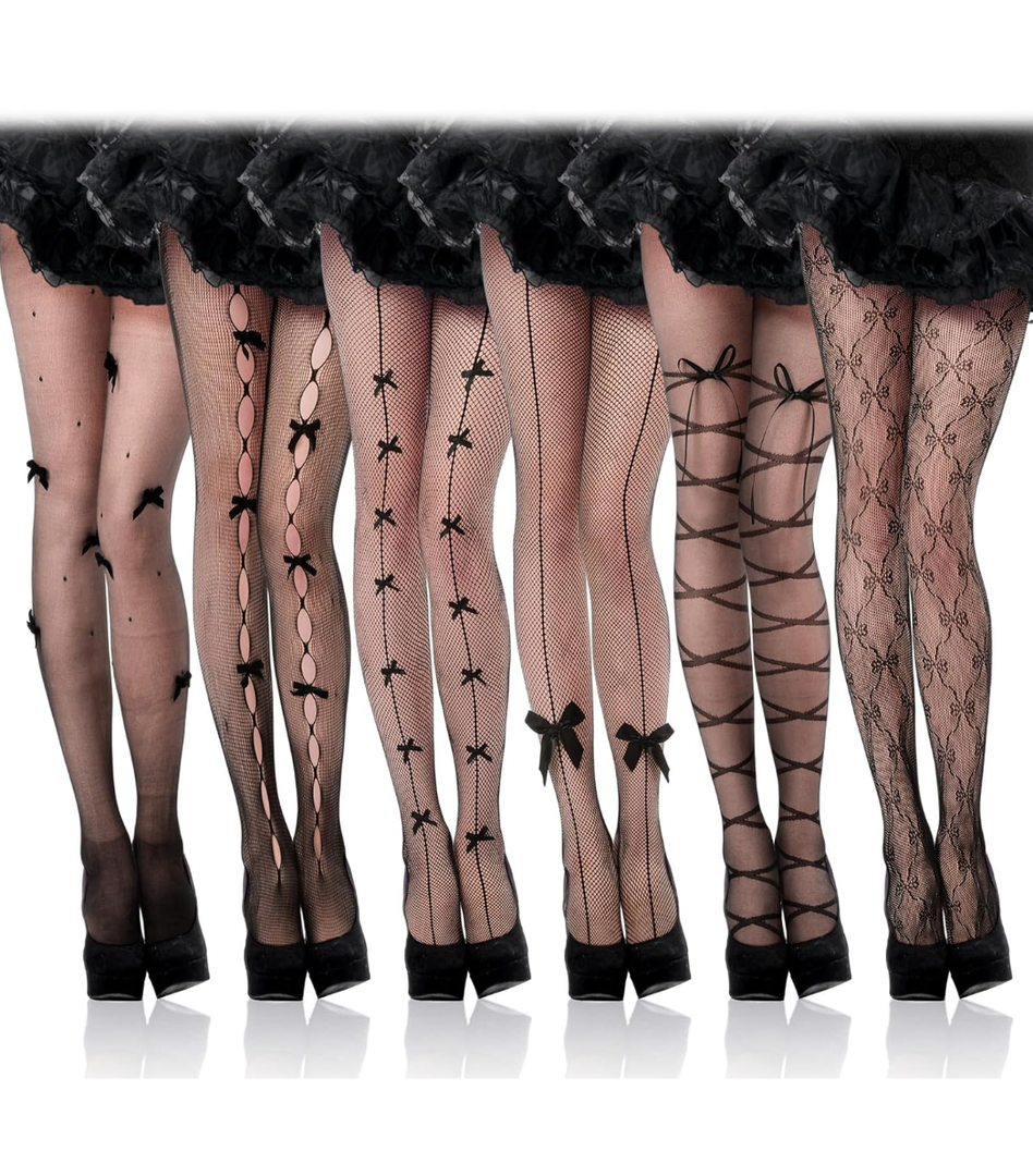 6 Pairs Bow Stockings Tights for Women Fishnet Tights High Waist Stockings Black Lace Pantyhose Bows Hosiery Goth Fishnet Leggings Pantyhose for Halloween Party Accessories