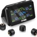 Tire Pressure Monitoring System,Wireless Solar Charging,Color LCD Display,Real-time Monitoring of Tire Pressure&Temperature,6 Alarm Modes,RV TPMS 4 Sensors for RV/Truck/Trailer/Sedan(0-87 PSI)