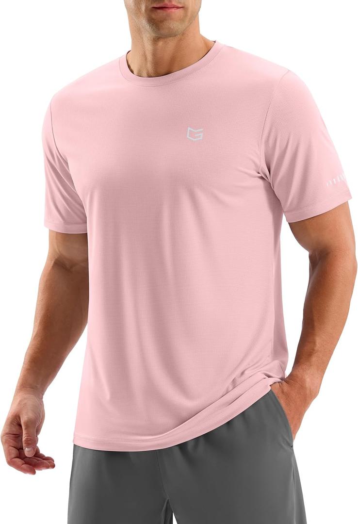 Men's Workout Breathable T-Shirts Dry Fit UPF 50+ Sun Shirts Quick Dry Cooling Tee for Athletic, Running, Hiking (Light Pink, XL)