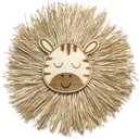 Lmbabter Boho Raffia Wall Decor Woven Straw Grass Round Wall Art with Animal Wall Hanging Flat Basket for Home Decor (Giraffe)