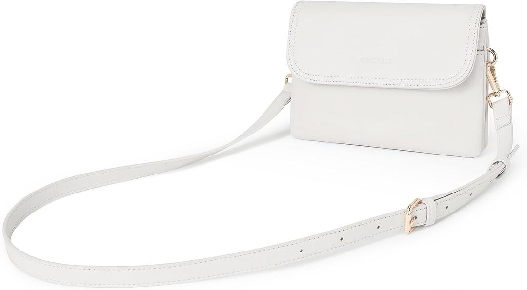 CHOLISS Small Crossbody Bags for Women, Vegan Leather Cell Phone Purse, Mini Travel Purse with Adjustable Strap (06 Classic White)