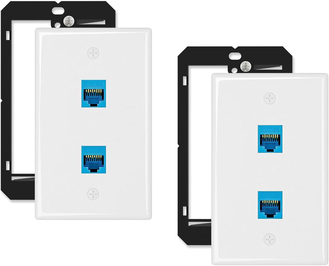 Iwillink 10Gbps Ethernet Wall Plate CAT6A, 2-Port Keystone Wall Plate and Jack Outlet, RJ45 Wall Plates with Single Gang Low Voltage Mounting Bracket - 2 Pack