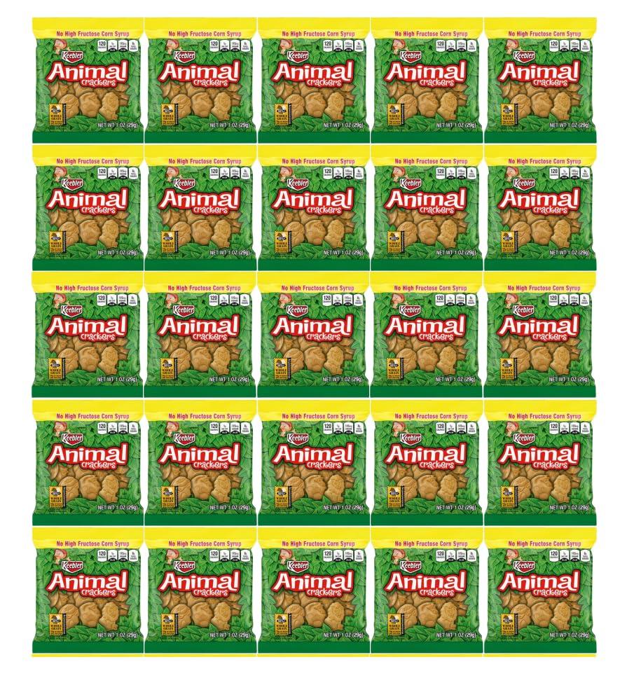 Animal Crackers, individual bags, Variety Crackers Snack Bulk Packs - Graham Cracker, Keebler, Whole Grain, No High Fructose Corn Syrup, 1 oz Packets. (Pack of 25), Best By: 01-31-2029