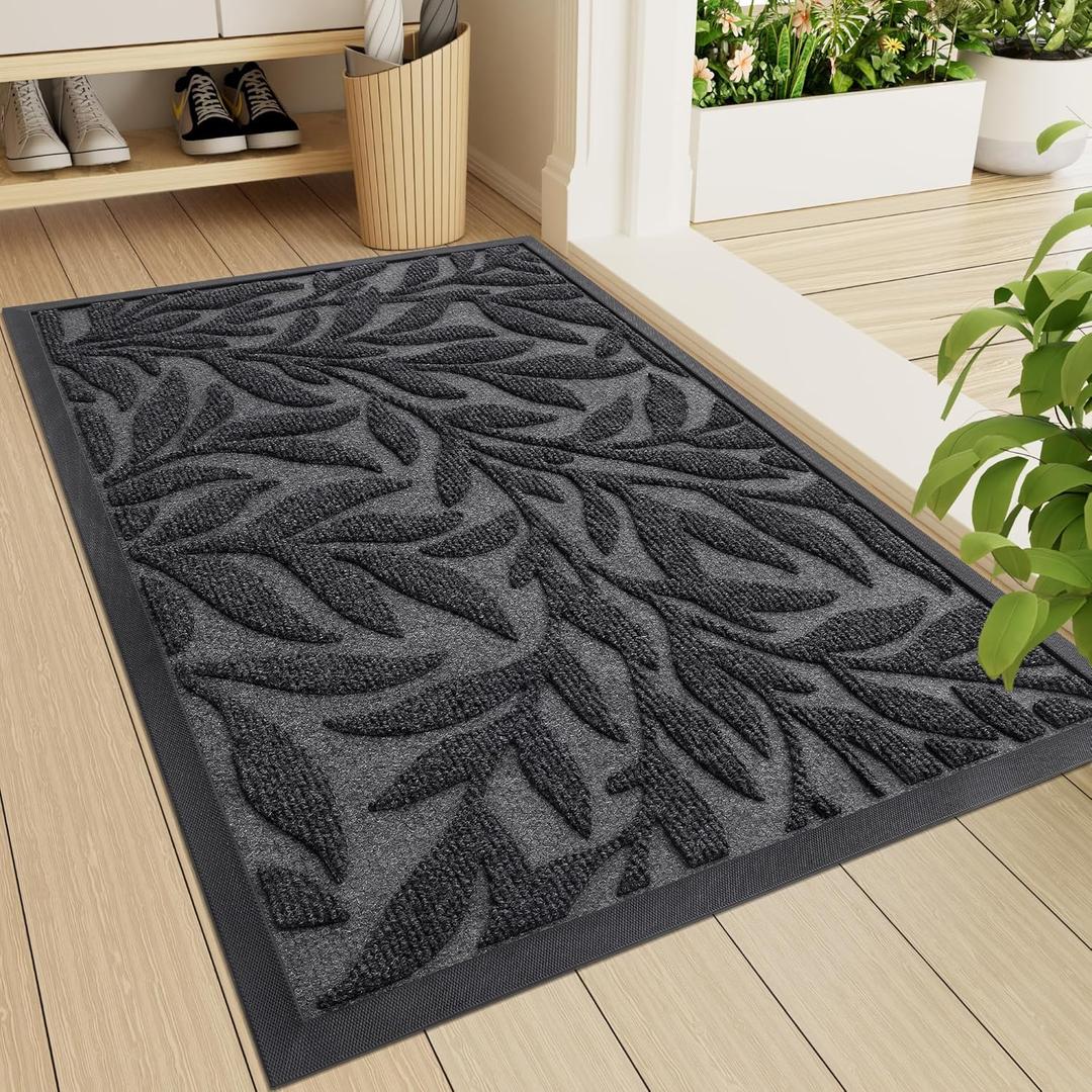 Smiry Front Door Mat Indoor Outdoor Entrance, Heavy Duty Natural Rubber, Trap Dirt and Moisture, Non-Slip Doormats, Low Profile, Easy Clean Patio Porch Entryway Mat, 36x24, Grey